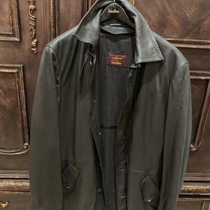 Brioni Leather Mid-Length Trench in Brown.